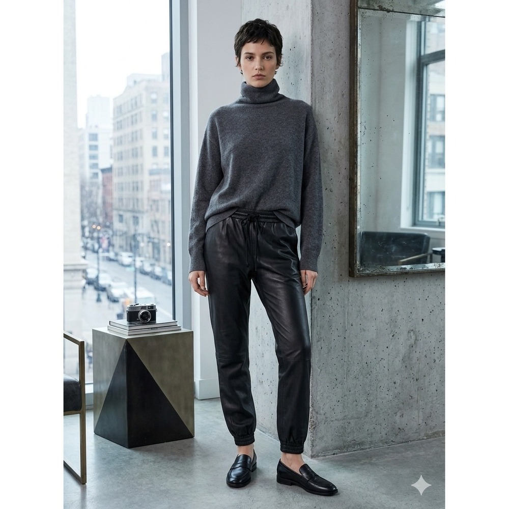 Walter Baker Luxury Athleisure Minh Lambskin Leather Joggers Drawstring